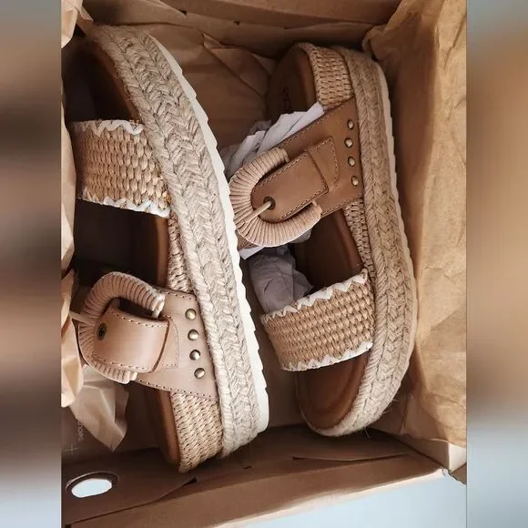 EARTH Natural Leather Colla Platform Comfort Wedge Sandals Women's 7.5 - Picture 3 of 5